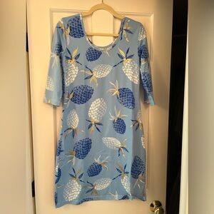 Persifor blue, white and gold scoop neck pineapple dress.  Size M.  Worn once